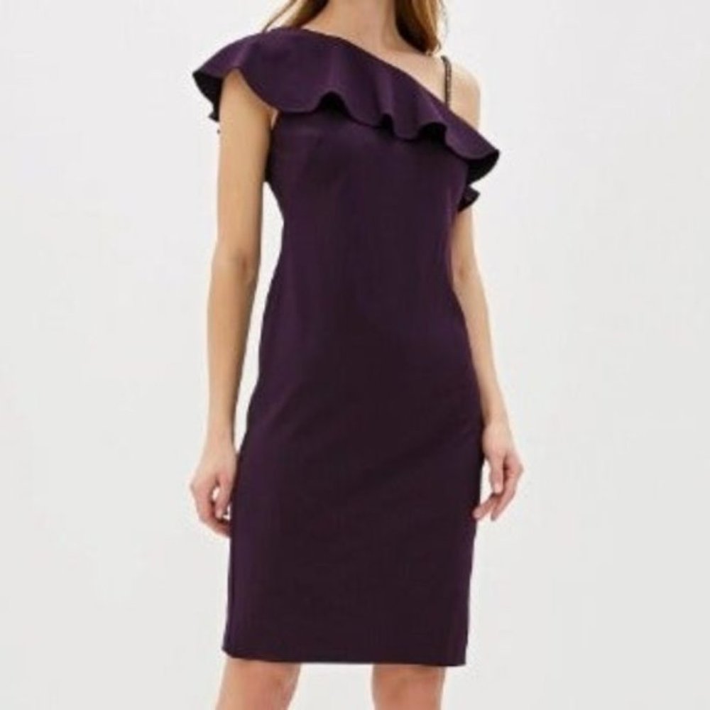 LAUREN RALPH LAUREN sheath asymmetrical neckline dress Sz 14 NEW - Picture 1 of 8